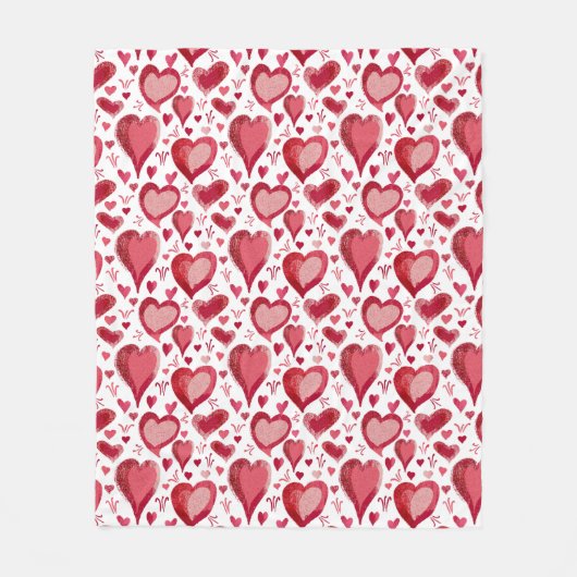 Red Pink Hearts Pattern Drawing Valentijn Day Fleece Deken (Voorkant)