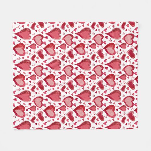 Red Pink Hearts Pattern Drawing Valentijn Day Fleece Deken (Voorkant (Horizontaal))