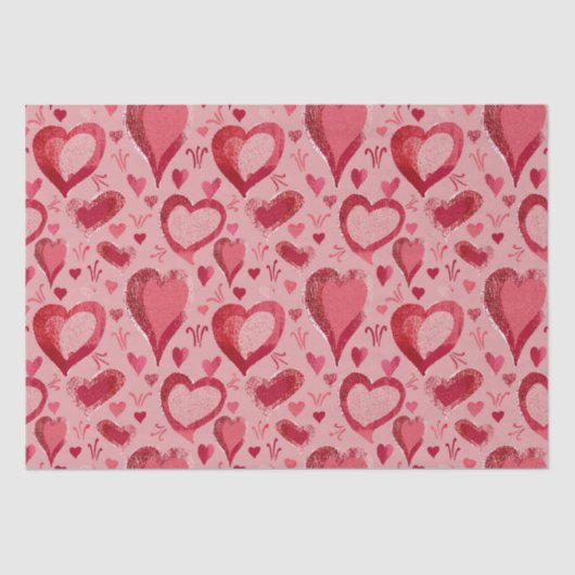 Red Pink Hearts Pattern Drawing Valentijn Day Tissuepapier (Voorkant)