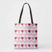 Red Pink Hearts Pattern Valentijnsdag Tote Bag (Voorkant)