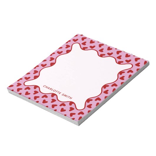 Red Pink Hearts Pattern Valentine Gift Notepad Notitieblok (Linkerzijde)