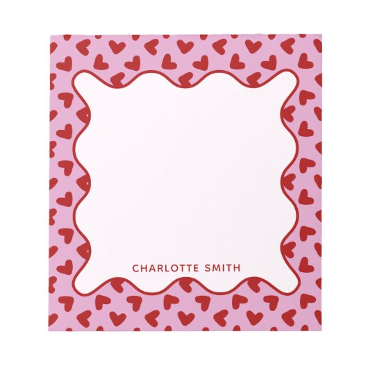 Red Pink Hearts Pattern Valentine Gift Notepad Notitieblok (Voorkant)