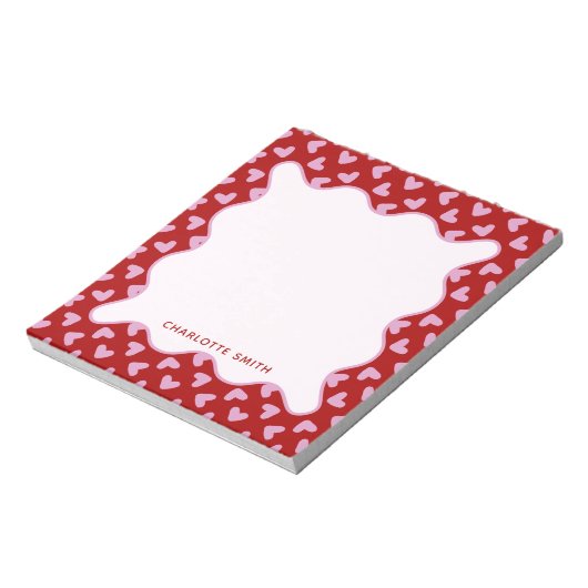 Red Pink Hearts Pattern Valentine Gift Notepad Notitieblok (Linkerzijde)
