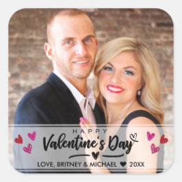 Red Pink Hearts Scribble Valentijnsdag Foto Vierkante Sticker