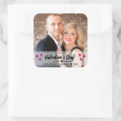 Red Pink Hearts Scribble Valentijnsdag Foto Vierkante Sticker (Tas)