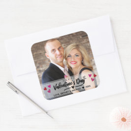Red Pink Hearts Scribble Valentijnsdag Foto Vierkante Sticker