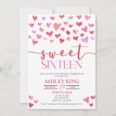 Red Pink Hearts Sweet Zestien 16e verjaardag Parti Kaart (Voorkant)