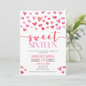 Red Pink Hearts Sweet Zestien 16e verjaardag Parti Kaart (Staand voorkant)