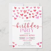 Red Pink Hearts Valentijn Birthday Party Kaart (Voorkant)