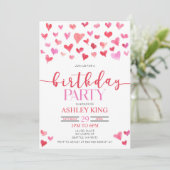 Red Pink Hearts Valentijn Birthday Party Kaart (Staand voorkant)