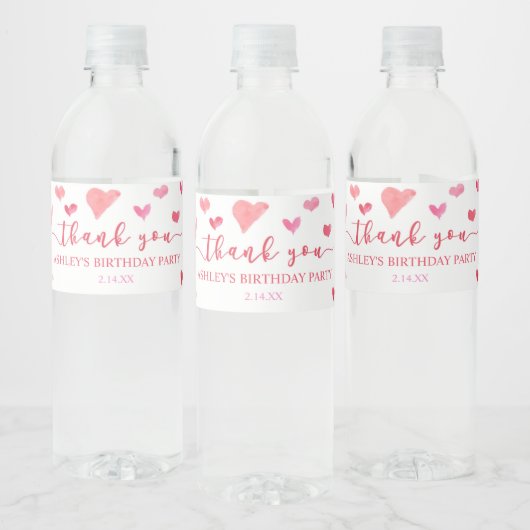 Red Pink Hearts Valentijn Birthday Party Waterfles Etiket (Flessen)