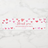 Red Pink Hearts Valentijn Birthday Party Waterfles Etiket (Enkel label)
