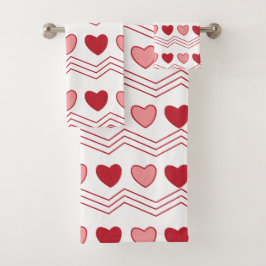 Red Pink Hearts Valentijn Pattern Bad Handdoek