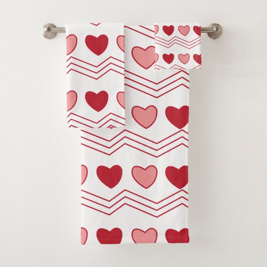 Red Pink Hearts Valentijn Pattern Bad Handdoek (Insitu)