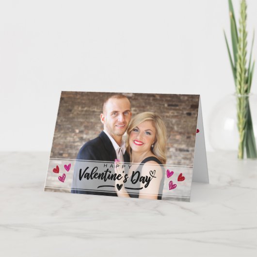Red Pink Hearts Valentijnsdag Foto gescand Kaart (Voorkant)