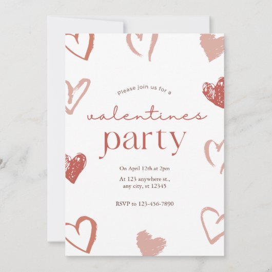 Red Pink Hearts Valentijnsdag Kaart (Voorkant)