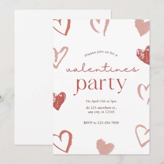 Red Pink Hearts Valentijnsdag Kaart (Voorkant / Achterkant)