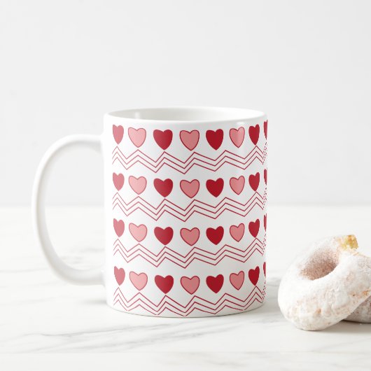 Red Pink Hearts Valentijnsdag Koffiemok (Met donut)