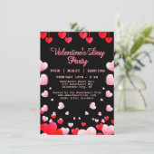 Red Pink Hearts Valentijns's Party Food Music Danc Kaart (Staand voorkant)