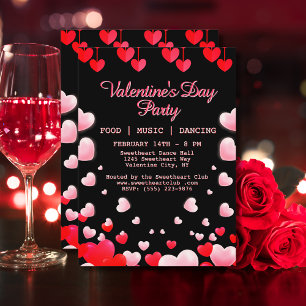 Red Pink Hearts Valentijns's Party Food Music Danc Kaart