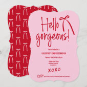 Red Pink Hello Gorgeous bow doodle Galentine’s Kaart (Voorkant / Achterkant)