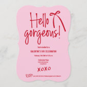 Red Pink Hello Gorgeous bow doodle Galentine’s Kaart (Voorkant)