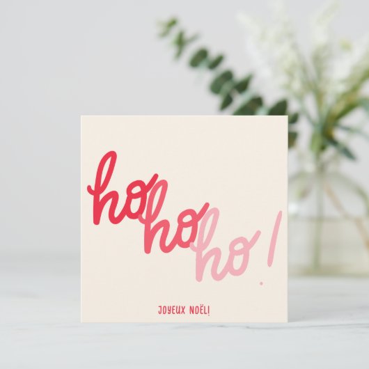 Red Pink Hohoho Joyeux Noel Script Christmas Card (Staand voorkant)