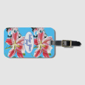 Red Pink Lily Lillies floral Blue Your Joy Bagagelabel (Voorkant (horizontaal))