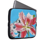 Red Pink Lily Lillies floral Blue Your Joy Laptop Sleeve (Voorkant Rechts)