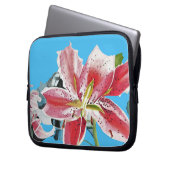 Red Pink Lily Lillies floral Blue Your Joy Laptop Sleeve (Voorkant Links)