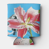 Red Pink Lily Lillies floral Blue Your Joy Trifold Blikjeskoeler (Voorkant)