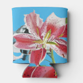 Red Pink Lily Lillies floral Blue Your Joy Trifold Blikjeskoeler (Achterkant)
