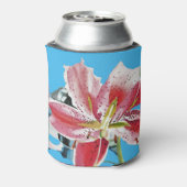 Red Pink Lily Lillies floral Blue Your Joy Trifold Blikjeskoeler (Blikje Achterkant)