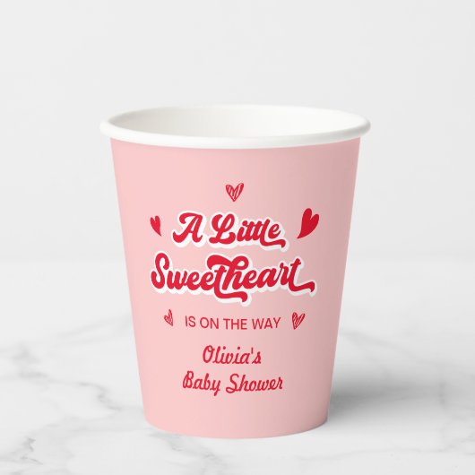 Red Pink Little Sweetheart Valentijn Baby shower Papieren Bekers (Voorkant)