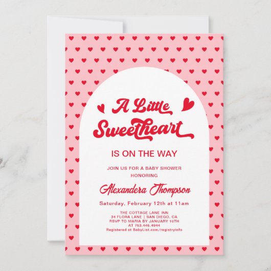 Red Pink Little Sweetheart Valentijns Baby shower Kaart (Voorkant)