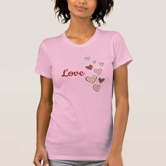 Red Pink Love Hearts T-shirt (Voorkant)
