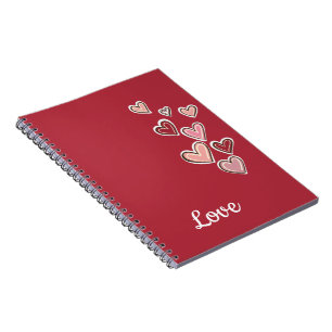 Red Pink Love Hearts (witte tekst) Notitieboek