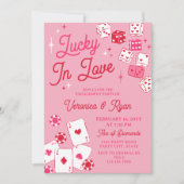 Red Pink Lucky In Love Dice Cards Engagement Party Kaart (Voorkant)