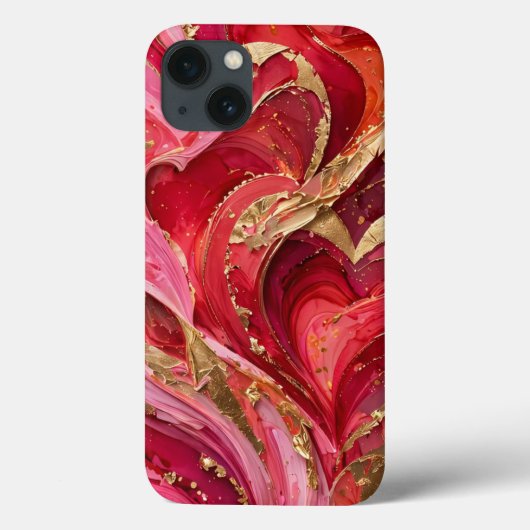 Red & Pink Marble Gold iPhone 13 Case (Achterkant)