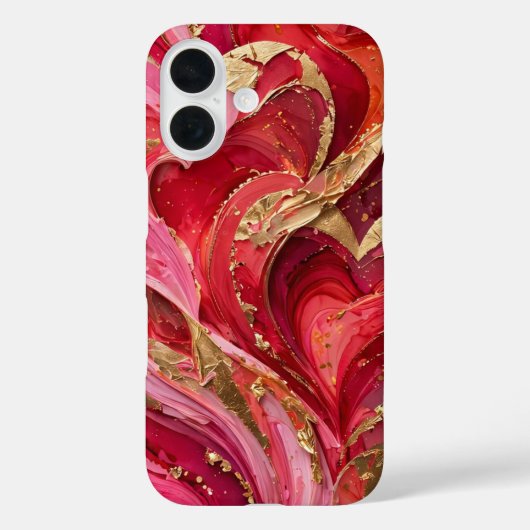 Red & Pink Marble Gold iPhone 16 Case (Achterkant)