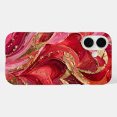 Red & Pink Marble Gold iPhone 16 Case (Achterkant (horizontaal))