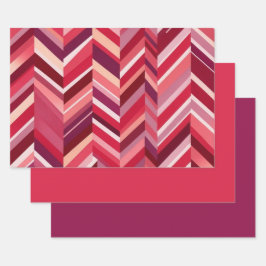 Red Pink Mauve Chevron Inpakpapier Vel