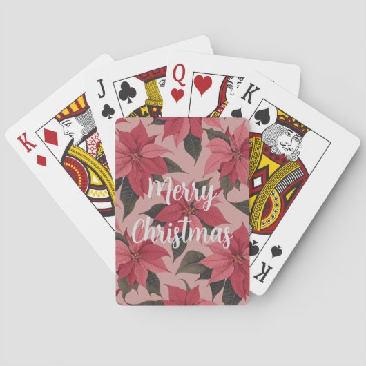 Red Pink Merry Christmas Poinsettias Card Deck Pokerkaarten (Achterkant)