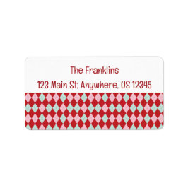 Red Pink & Mint Christmas Argyle Adres Etiket