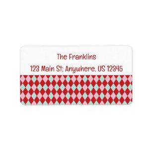 Red Pink & Mint Christmas Argyle Adres Etiket
