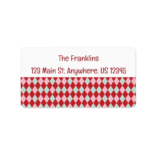 Red Pink & Mint Christmas Argyle Adres Etiket (Voorkant)