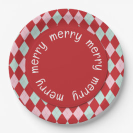 Red Pink & Mint Christmas Argyle Papieren Bordje