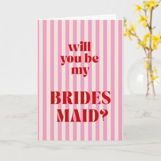 Red + Pink Modern Stripe Bridesmaid Proposal Kaart (Gele Bloem)