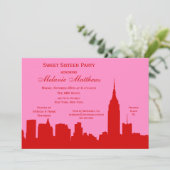Red Pink NYC Skyline Silhouette Sweet Sixteen Kaart (Staand voorkant)