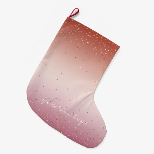 Red Pink Ombre Gold Glitter Confetti Grote Kerstsok (Voorkant (Hangend))